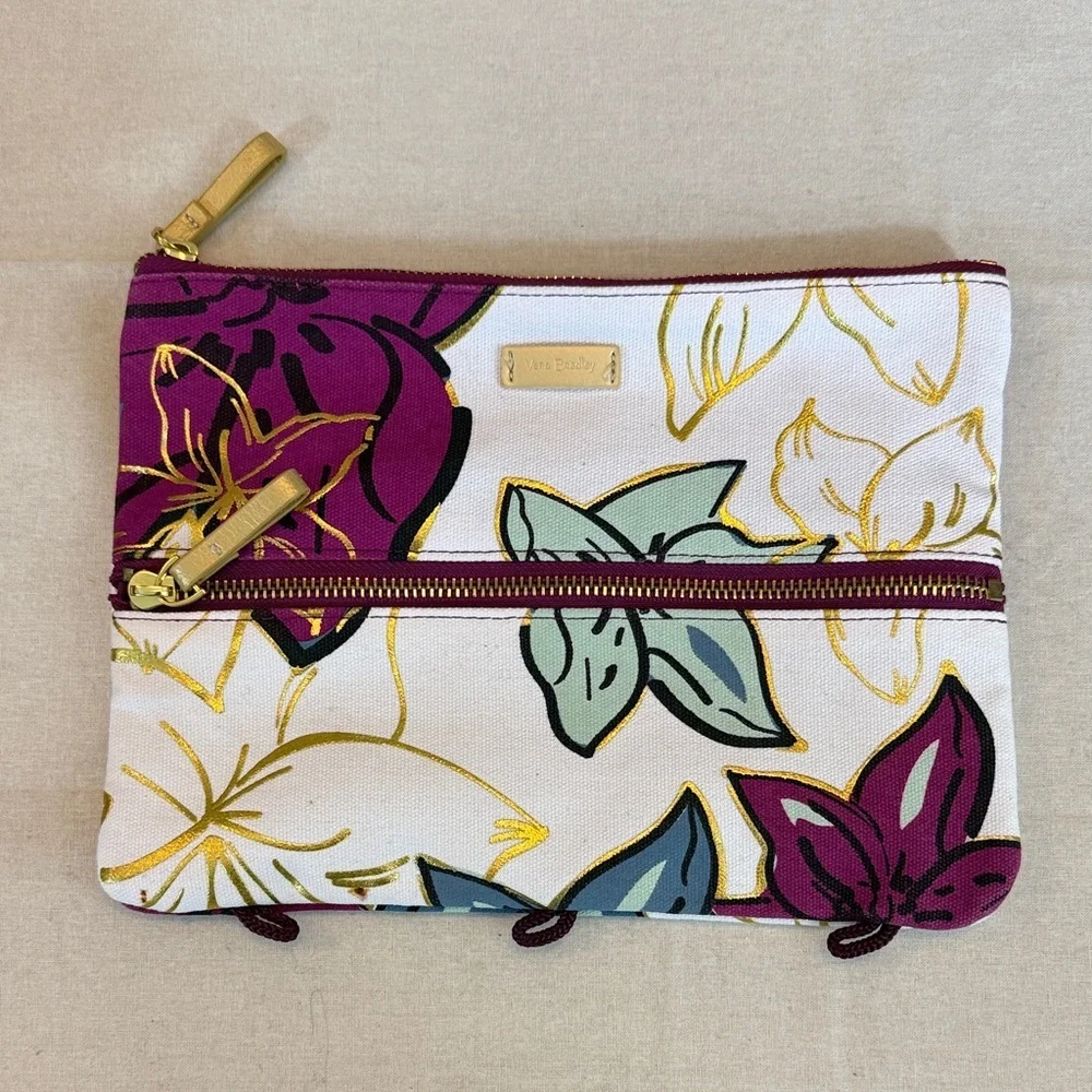 Vera Bradley Floral‎ Canvas Organizer Pouch with Gold Accents